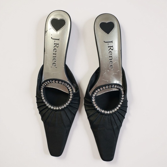 J.Renee Black Mules with Rhinestone Detail - Picture 1 of 6